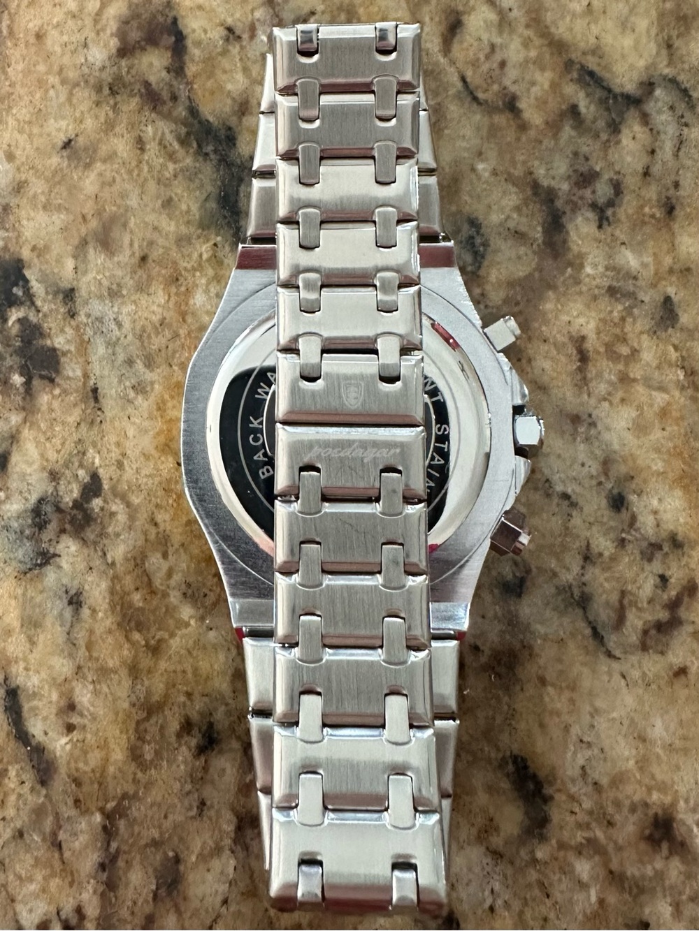 ⌚️⏱️🩶 Silver Men's POEDAGAR Chronograph Watch with White Honeycomb Dial - Picture 2 of 3